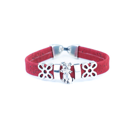 Portuguese Handmade Cork Bracelet with Dog Charm &amp; Floral Alloy Spacers BR-531-MIX-5