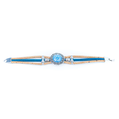 Portuguese Handmade Cork Bracelet with Decorative Tile-Inspired Cabochon BR-530-5