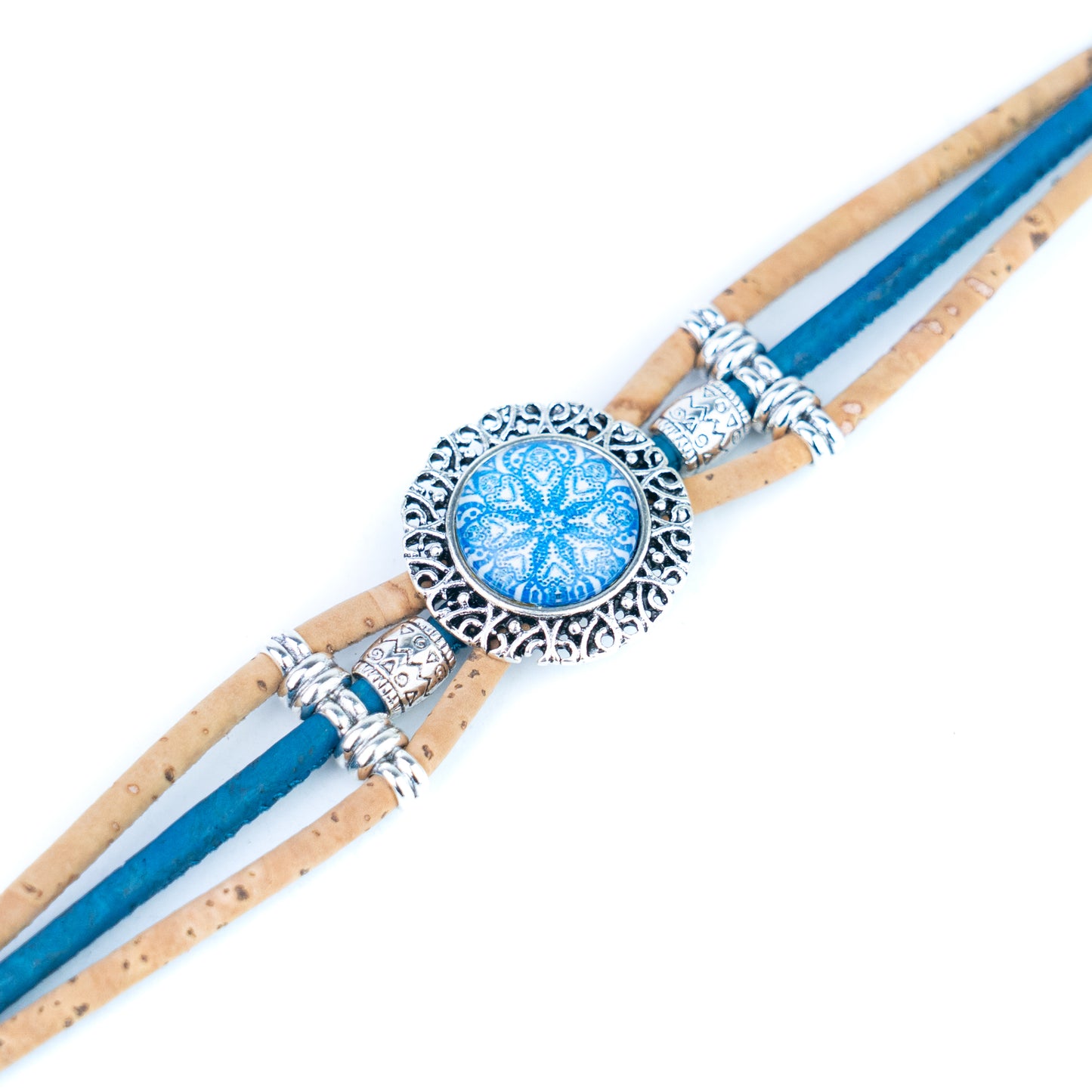 Portuguese Handmade Cork Bracelet with Decorative Tile-Inspired Cabochon BR-530-5