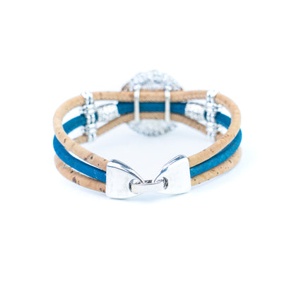 Portuguese Handmade Cork Bracelet with Decorative Tile-Inspired Cabochon BR-530-5