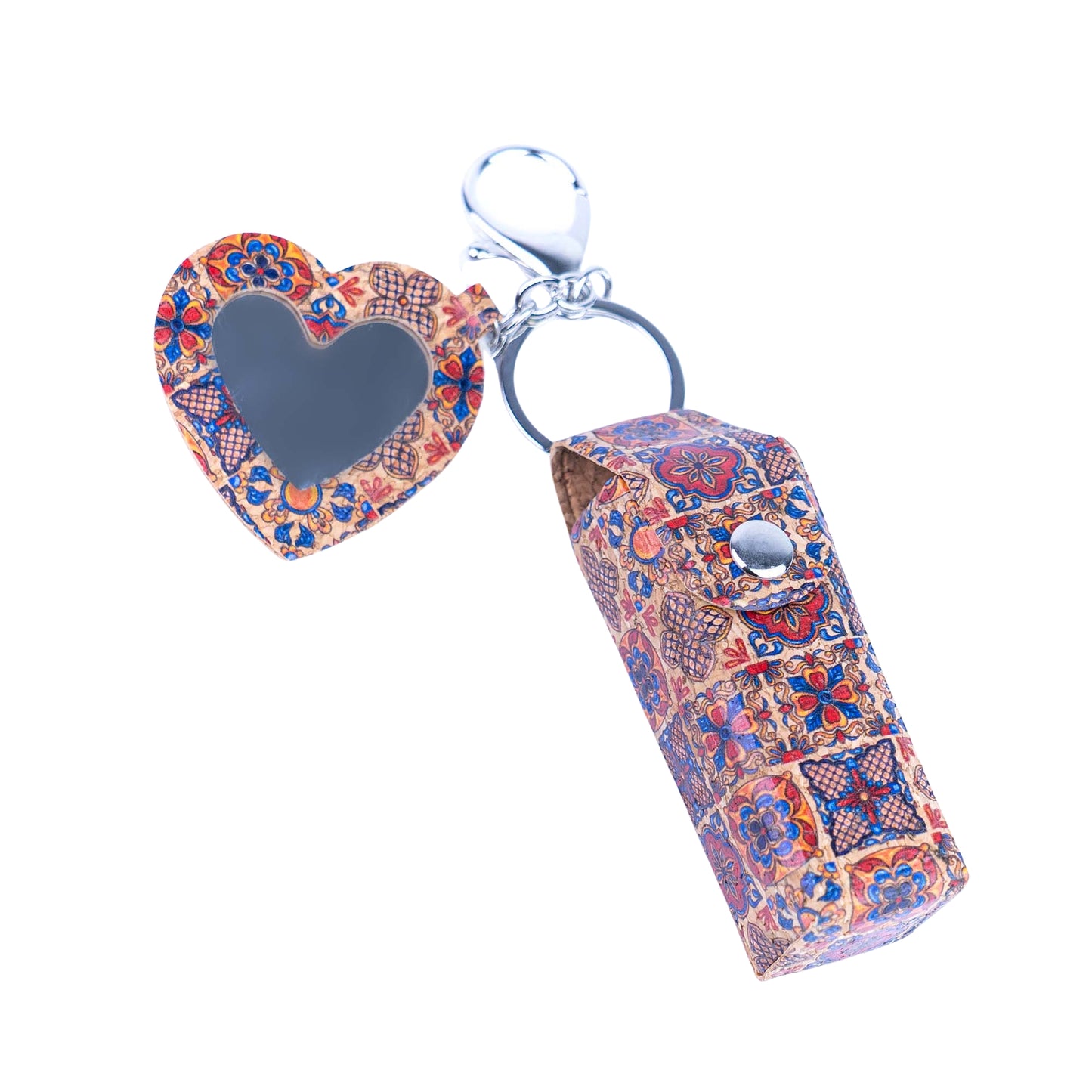 12pcs | Cork Lipstick Holder & Heart Mirror Keychain Set | Boho Print L-1188