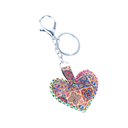 12 PCS Cork Heart Keychain Set - Colorful Mosaic Vegan Leather Charms