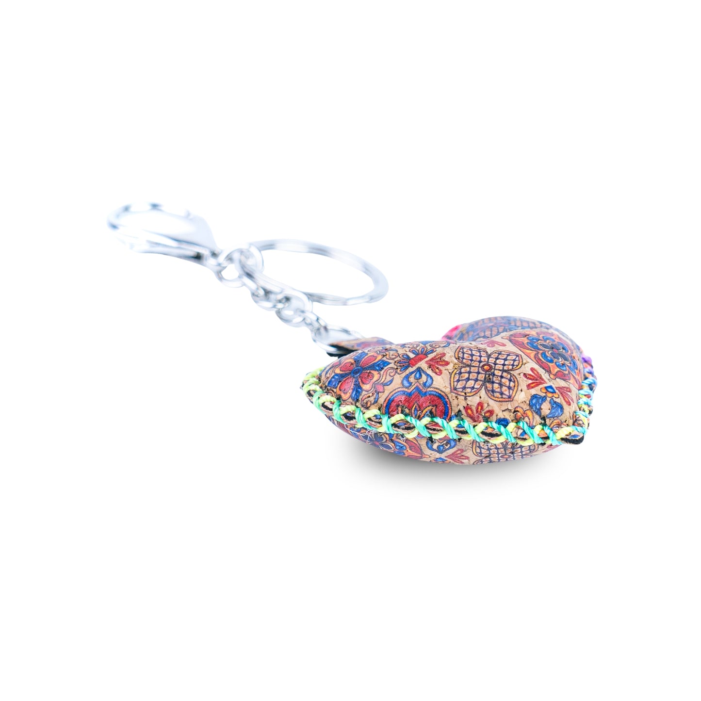 12 PCS Cork Heart Keychain Set - Colorful Mosaic Vegan Leather Charms