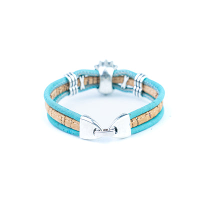 Portuguese Handmade Cork Bracelet with Turquoise Stone &amp; Floral Alloy Charms DBR-047-5