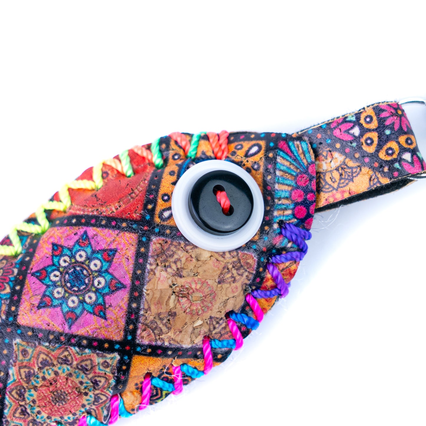 12 PCS Cork Fish Keychain Set - Colorful Mosaic Vegan Leather Charms