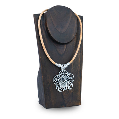 Portuguese Handmade Cork Necklace with Floral Alloy Pendant NE-1093-4