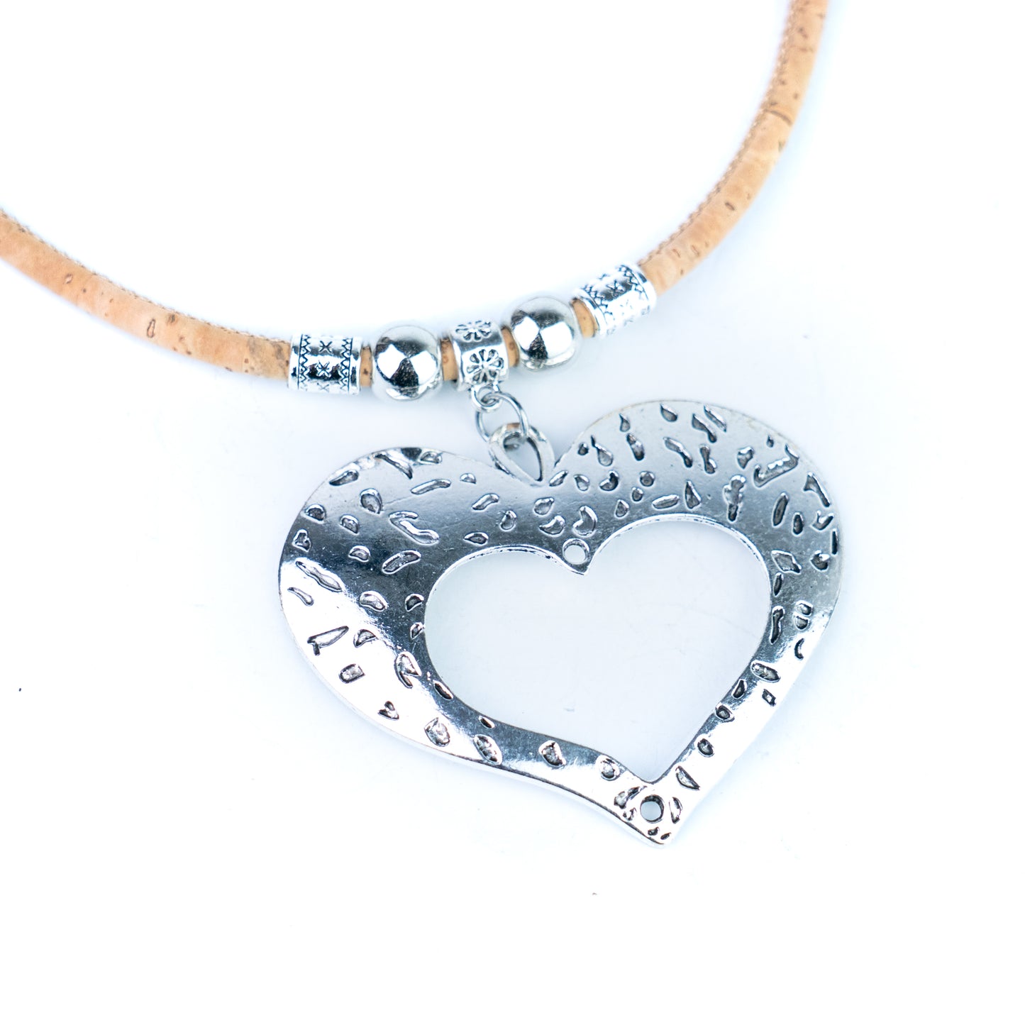 Portuguese Handmade Cork Necklace with Open Heart Pendant NE-1097-3