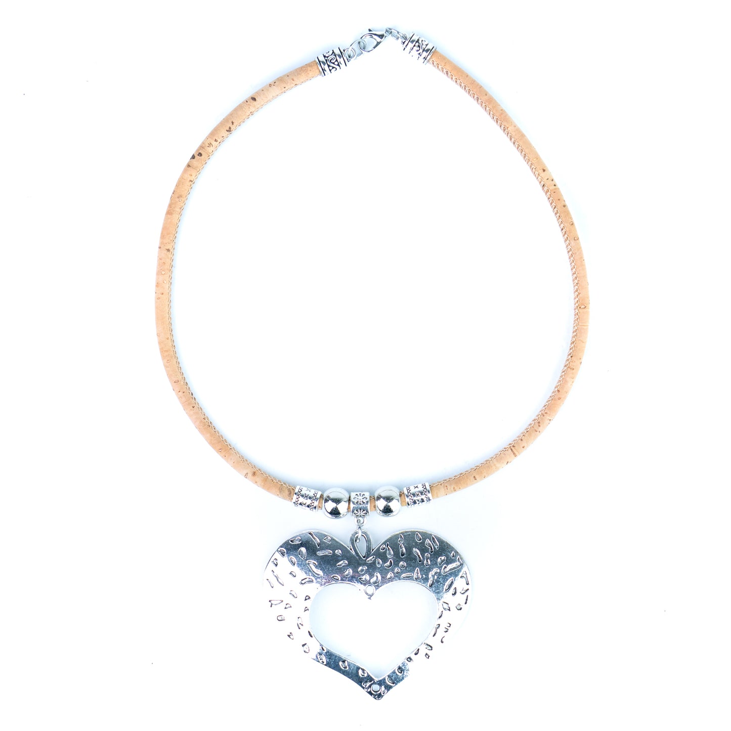 Portuguese Handmade Cork Necklace with Open Heart Pendant NE-1097-3