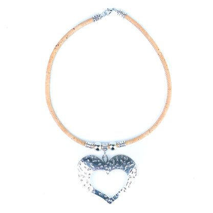 Portuguese Handmade Cork Necklace with Open Heart Pendant NE-1097-3