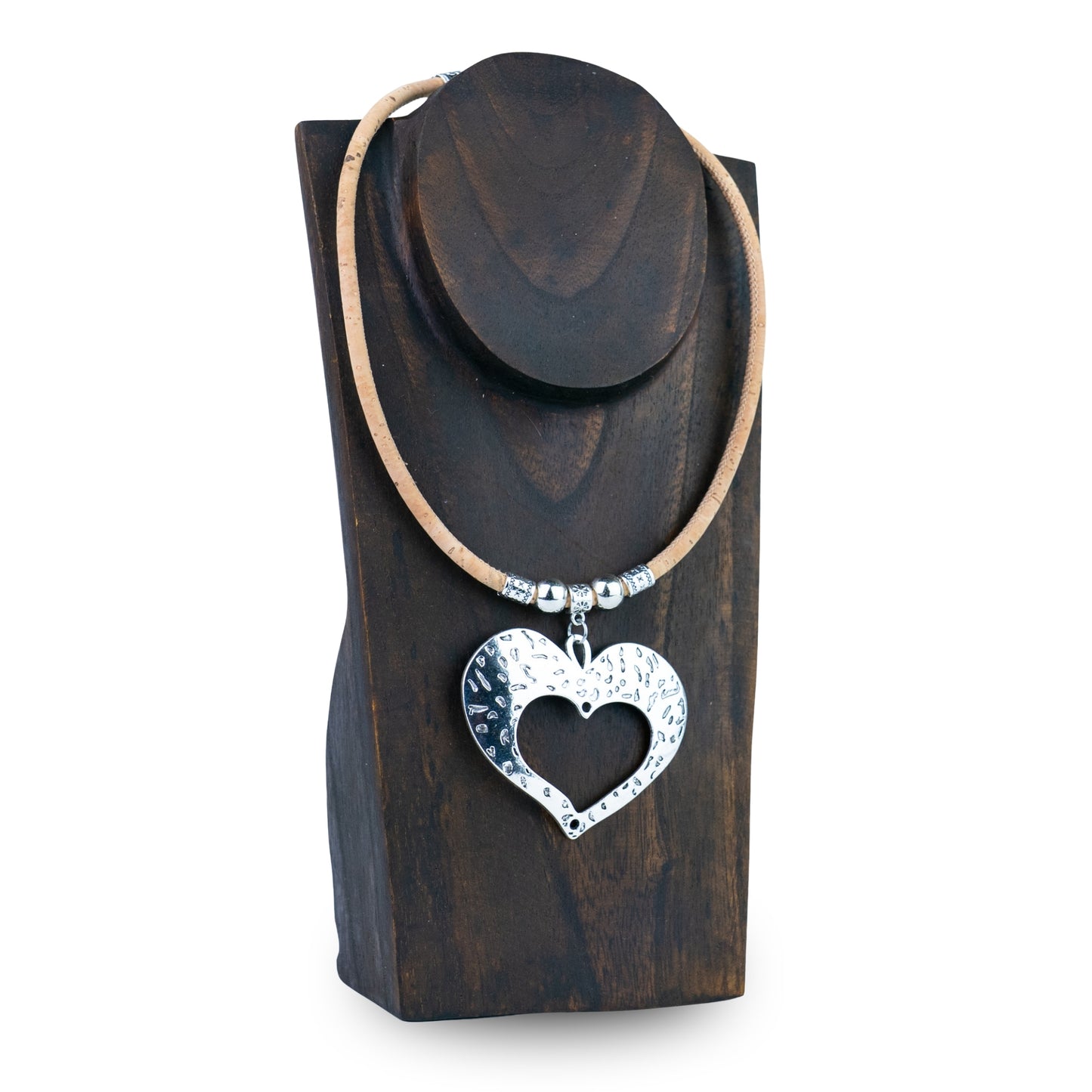 Portuguese Handmade Cork Necklace with Open Heart Pendant NE-1097-3