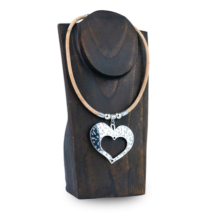 Portuguese Handmade Cork Necklace with Open Heart Pendant NE-1097-3