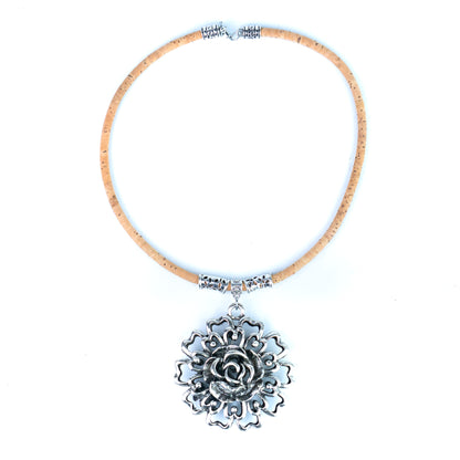 5mm Natural Cork Necklace with Vintage Rose Pendant NE-1098-3