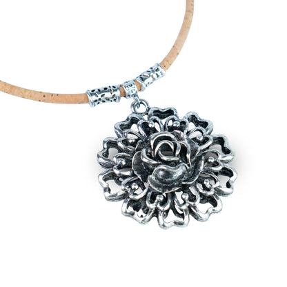 5mm Natural Cork Necklace with Vintage Rose Pendant NE-1098-3