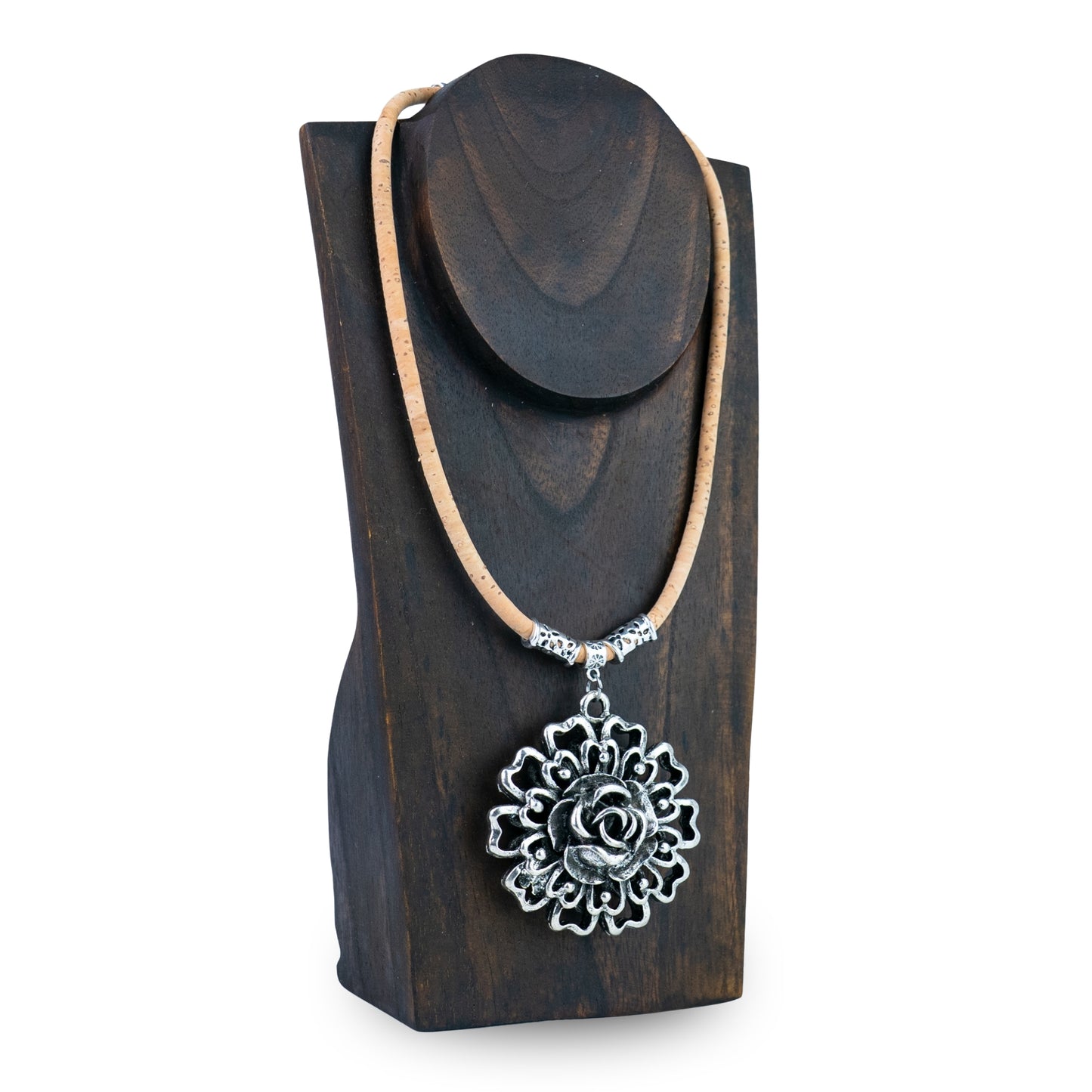 5mm Natural Cork Necklace with Vintage Rose Pendant NE-1098-3