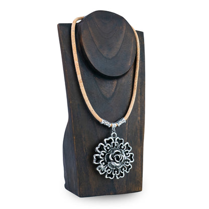5mm Natural Cork Necklace with Vintage Rose Pendant NE-1098-3