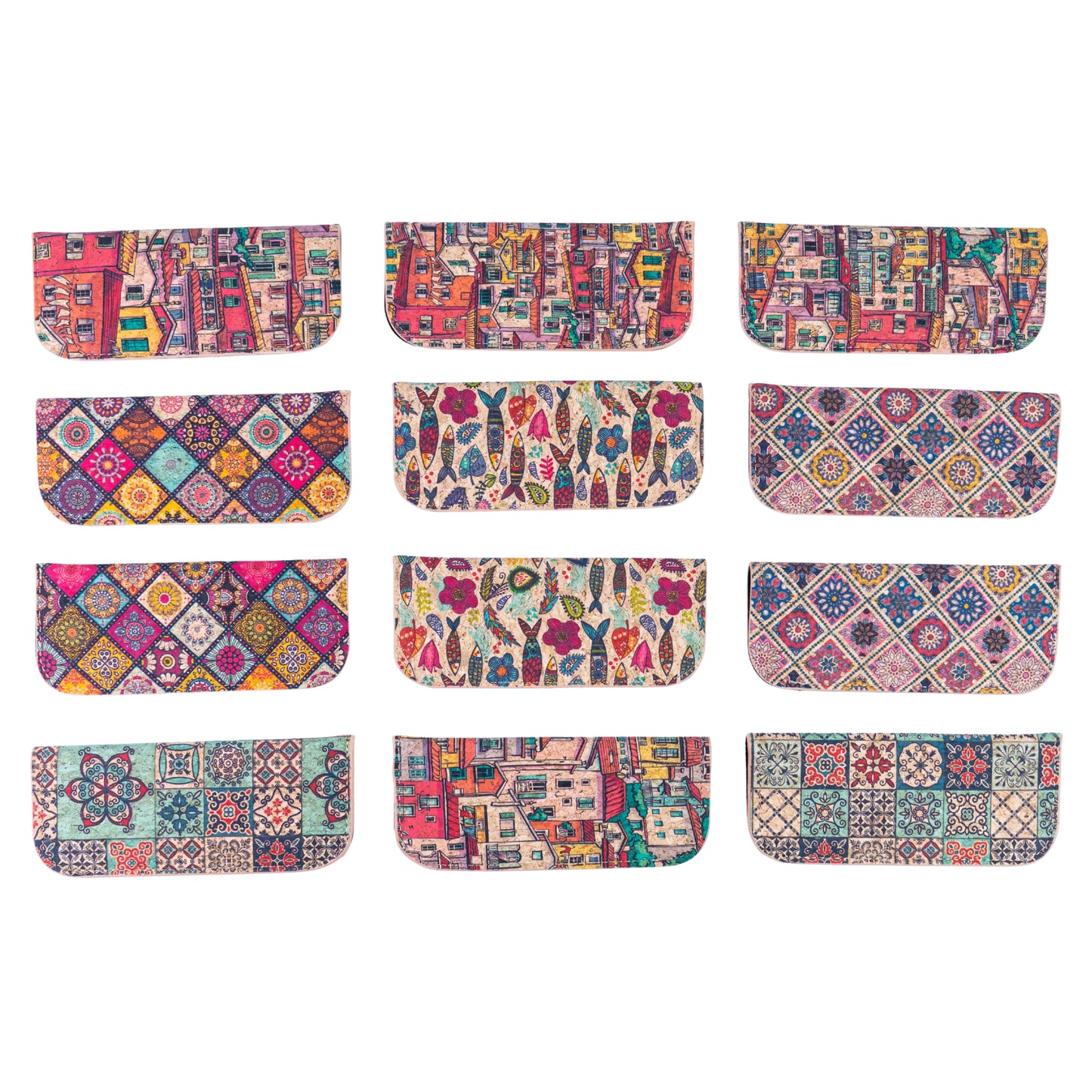12pcs | Cork Glasses Case | Hard Shell, Boho Print & Soft Velvet Interior L-1187