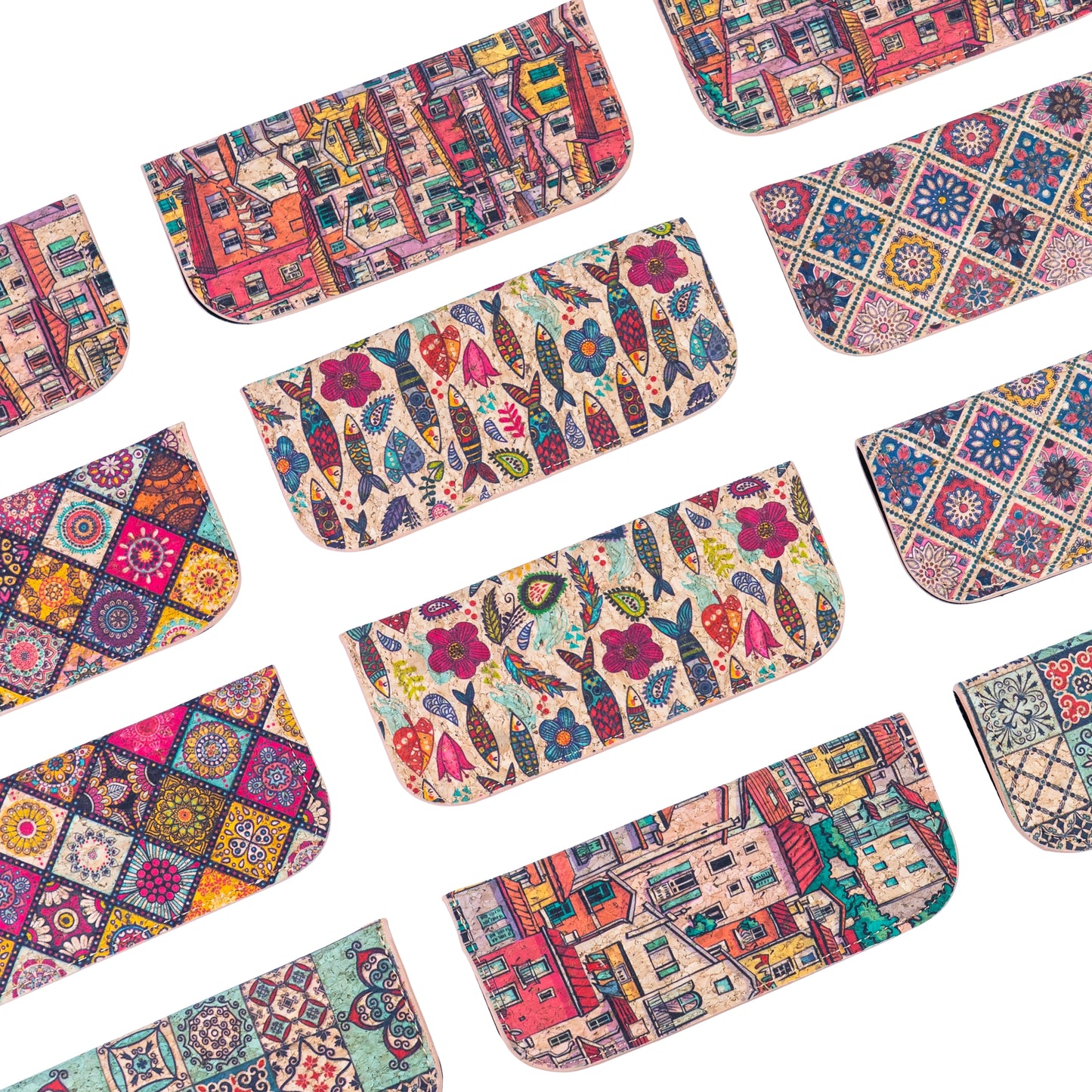 12pcs | Cork Glasses Case | Hard Shell, Boho Print & Soft Velvet Interior L-1187
