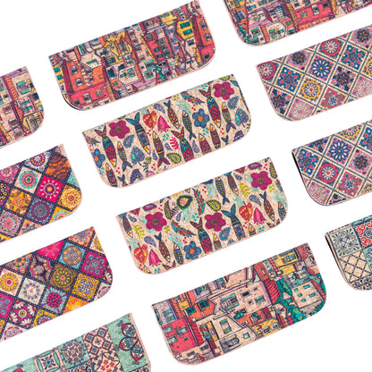 12pcs | Cork Glasses Case | Hard Shell, Boho Print & Soft Velvet Interior L-1187