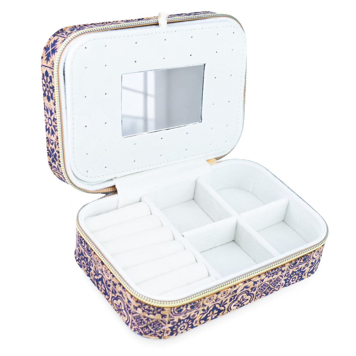 Rectangular Tile Cork Jewelry Box with Mirror L-1225