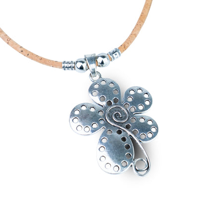 Portuguese Handmade Cork Necklace with Floral Alloy Pendant NE-1091-3