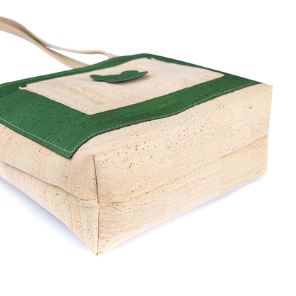 All Cork Tote Bag with Bear Charm - Vegan Leather Shoulder Bag