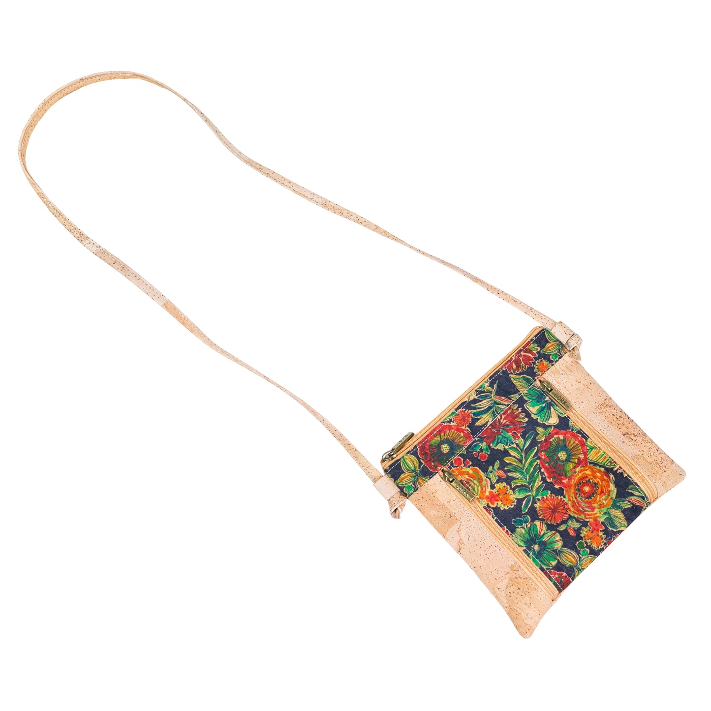 Eco-Friendly Cork Crossbody Bag with Floral Print - Vegan Leather Shoulder Bag - BAGP-342
