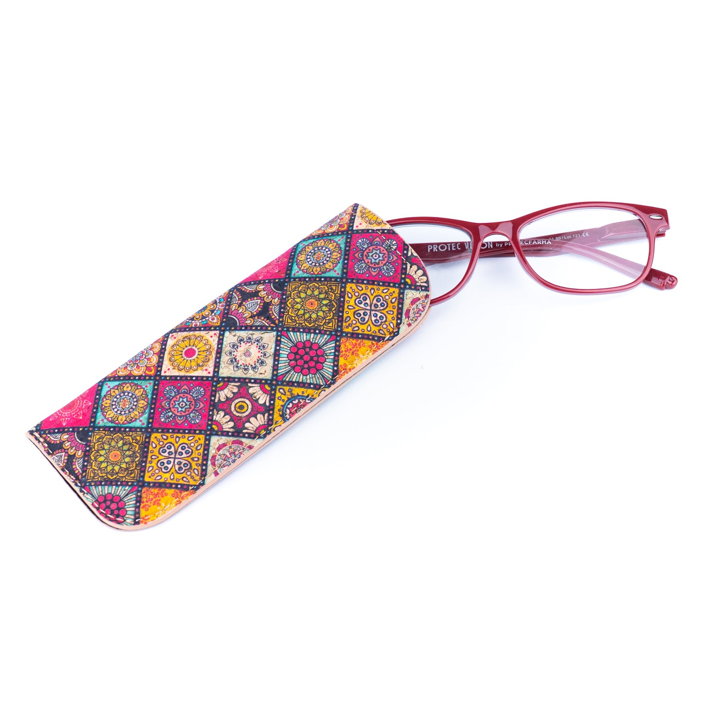 12pcs | Cork Glasses Case | Hard Shell, Boho Print & Soft Velvet Interior L-1187