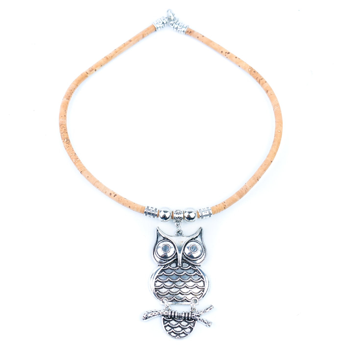 Portuguese Handmade Cork Owl Necklace – 5mm Natural Cork Cord  NE-1099-4