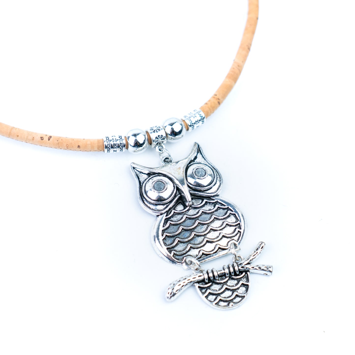 Portuguese Handmade Cork Owl Necklace – 5mm Natural Cork Cord  NE-1099-4