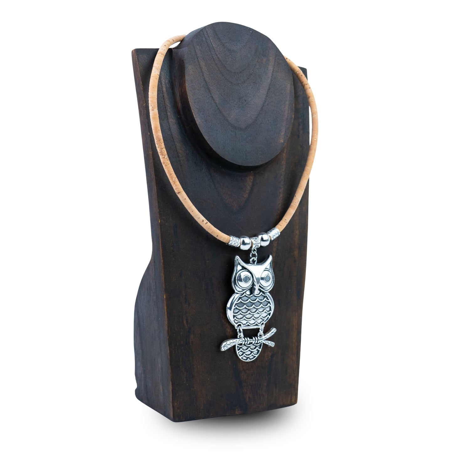 Portuguese Handmade Cork Owl Necklace – 5mm Natural Cork Cord  NE-1099-4
