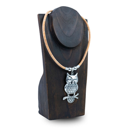 Portuguese Handmade Cork Owl Necklace – 5mm Natural Cork Cord  NE-1099-4