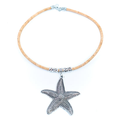 Portuguese Handmade Cork Starfish Necklace – 5mm Natural Cork Cord NE-1100-4