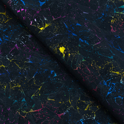 Black Cork Fabric with Multicolor Abstract Splatter Pattern COF-684