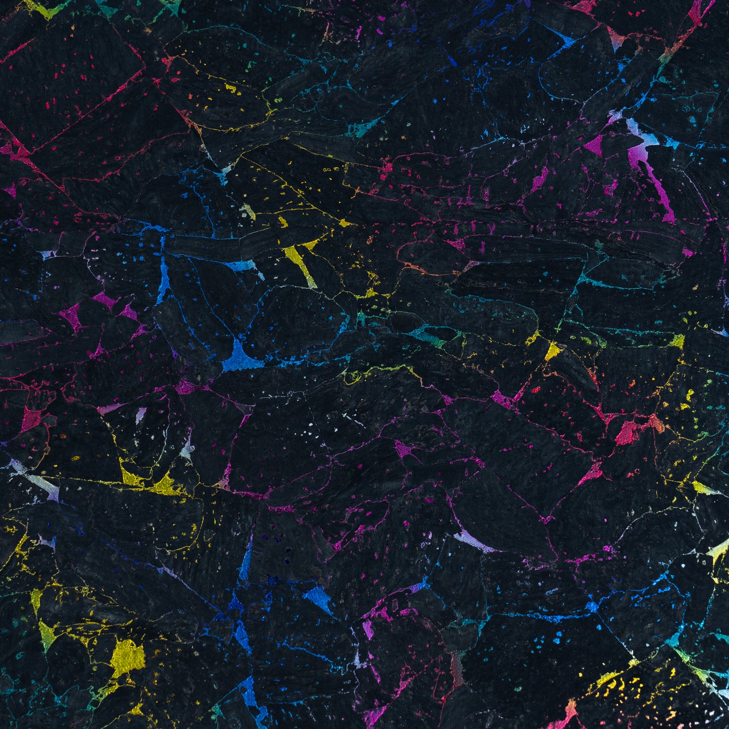 Black Cork Fabric with Multicolor Abstract Splatter Pattern COF-684