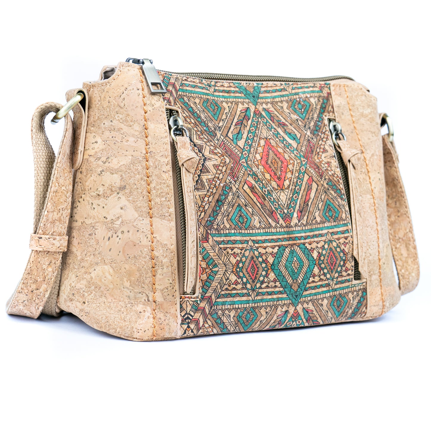 Cork Crossbody Bag – Colorful Tile Pattern BAGD-608