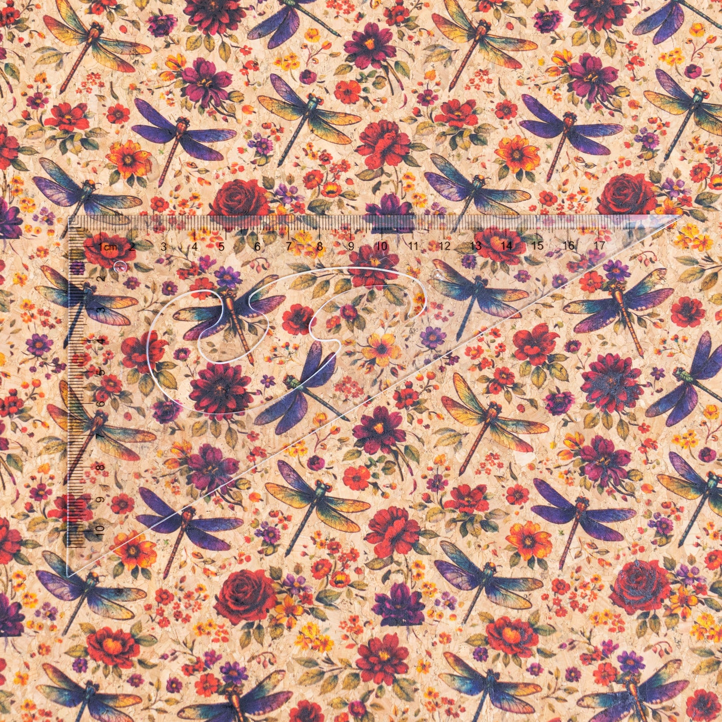 Floral Cork Fabric with Dragonflies COF-15