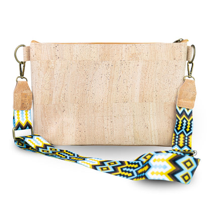 Cork Crossbody Bag with Patterned Flap and Wide Strap BAGP-398
