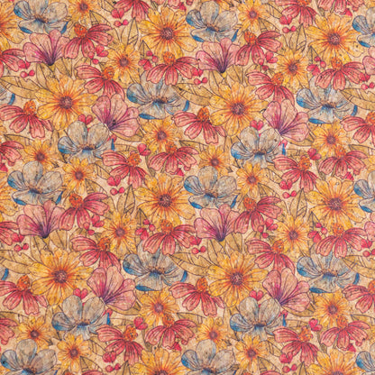 Floral Cork Fabric with Hand-Drawn Effect COF-18