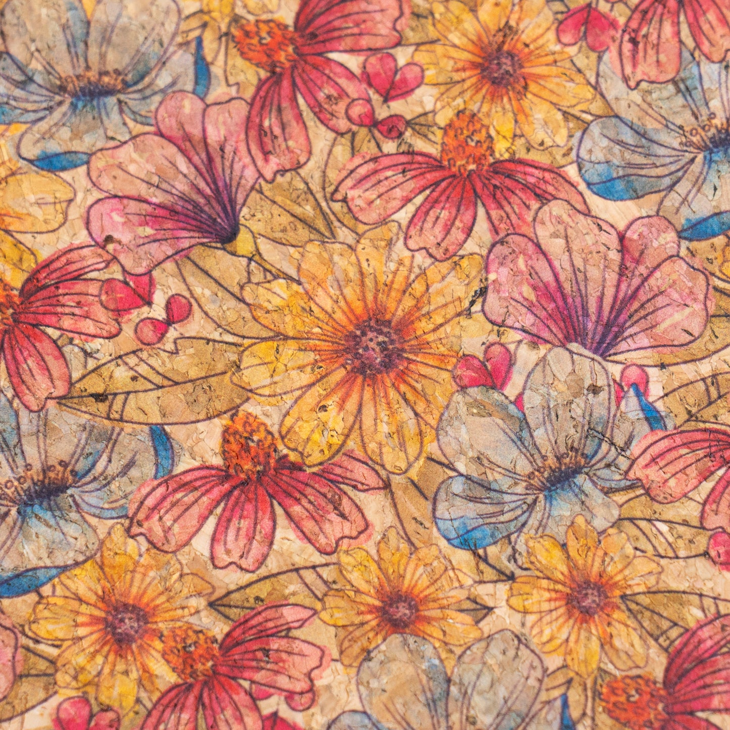 Floral Cork Fabric with Hand-Drawn Effect COF-18