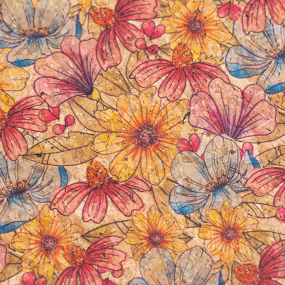 Floral Cork Fabric with Hand-Drawn Effect COF-18