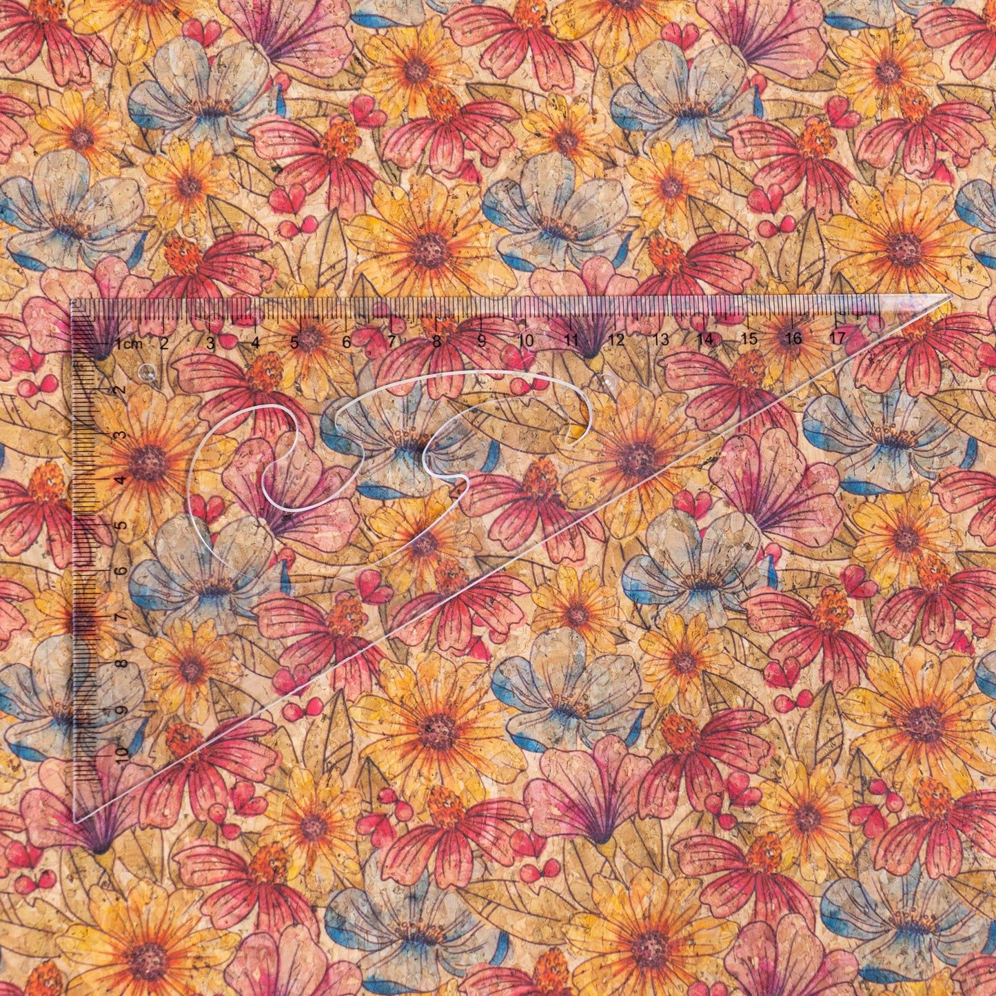 Floral Cork Fabric with Hand-Drawn Effect COF-18