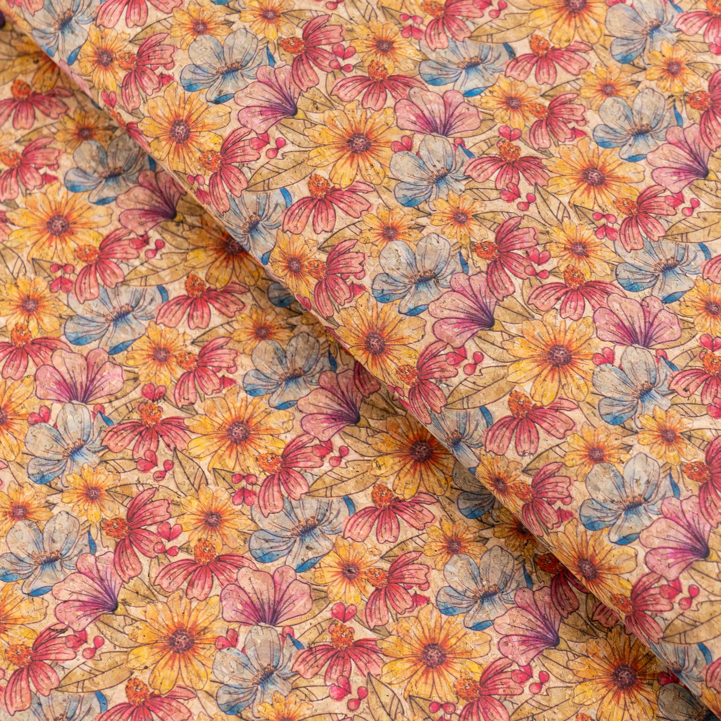 Floral Cork Fabric with Hand-Drawn Effect COF-18
