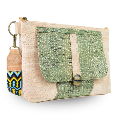 Cork Crossbody Bag with Patterned Flap and Wide Strap BAGP-398