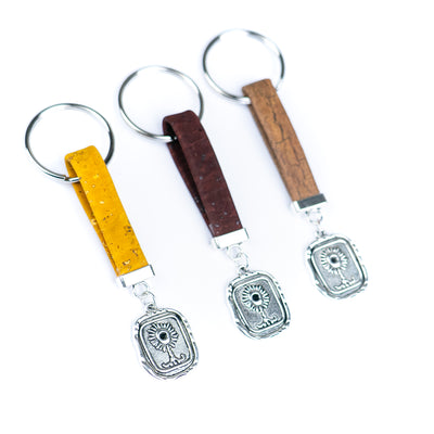Handmade Cork Keychains with Sunflower Pendant  I-069-MIX-10