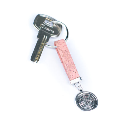 Handmade Cork Keychains with  Compass Medallion Pendant  I-115-MIX-10