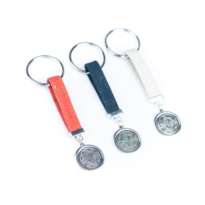 Handmade Cork Keychains with  Compass Medallion Pendant  I-115-MIX-10