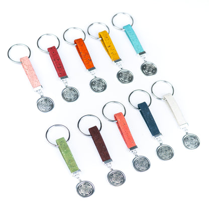 Handmade Cork Keychains with  Compass Medallion Pendant  I-115-MIX-10