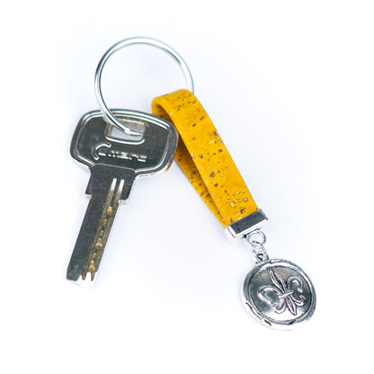 Handmade Cork Keychains with Fleur-de-lis Medallion Pendant  I-079-MIX-10