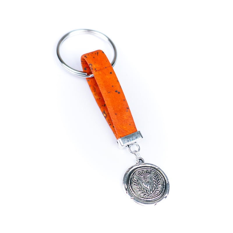 Handmade Cork Keychains with  Peace &amp; Love Seal Pendant  I-116-MIX-10