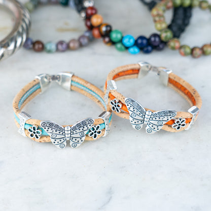 5 Pack Handmade Cork Butterfly Bracelets – Natural Portuguese Cork, Lightweight Eco Jewelry, Mixed Colors for Women BR-291-MIX-5